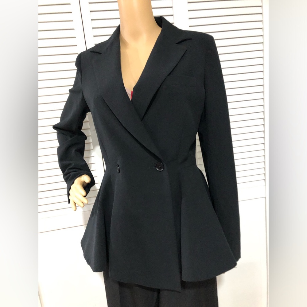 Tailored Black Double-Breasted Peplum Blazer